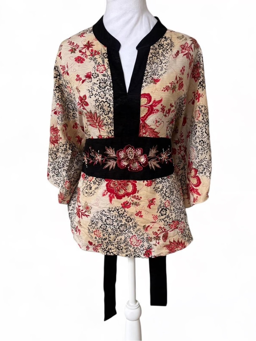 Vintage 90’s silk beaded baby doll kimono blouse top